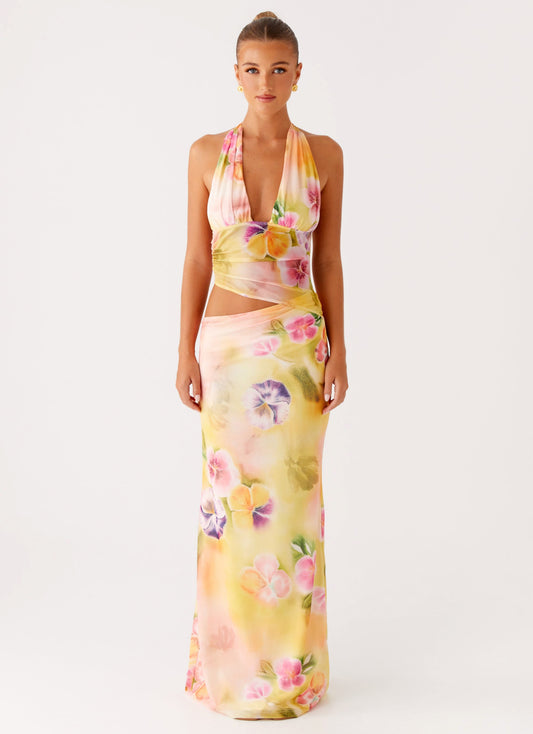 Main Act Halter Maxi Dress - Sunburst Floral